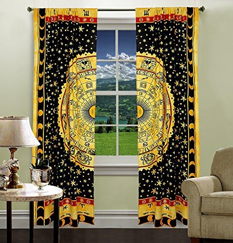 Rajasthancreations Indian Astology Mandala Window Door Cover Curtain Hanging Balcony Room Decor Curtain Boho Set Ethnic Window Treatments &amp; Panels Set