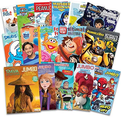 16 Bulk Coloring Books for Children Ages 4-8 – Assortment Contains 16 Children Coloring and Exercise Books with Video games, Puzzles, Mazes, and Stickers (No Duplicates)