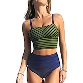 CUPSHE Women's Tankini Sets Square Neck Elastic High Waisted Two Piece Bathing Suits Adjustable Straps Swimwear