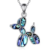URONE Balloon Dog Necklace 925 Sterling Silver Abalone Balloon Dog Pendant Necklace Animals Jewelry for Women