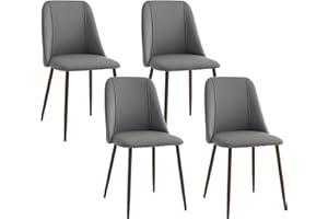 HOMCOM Dining Chairs Set of 4, Modern Kitchen Chairs with Velvet-Touch Upholstery, Curved Back and Wood-Grain Steel Legs, Acc