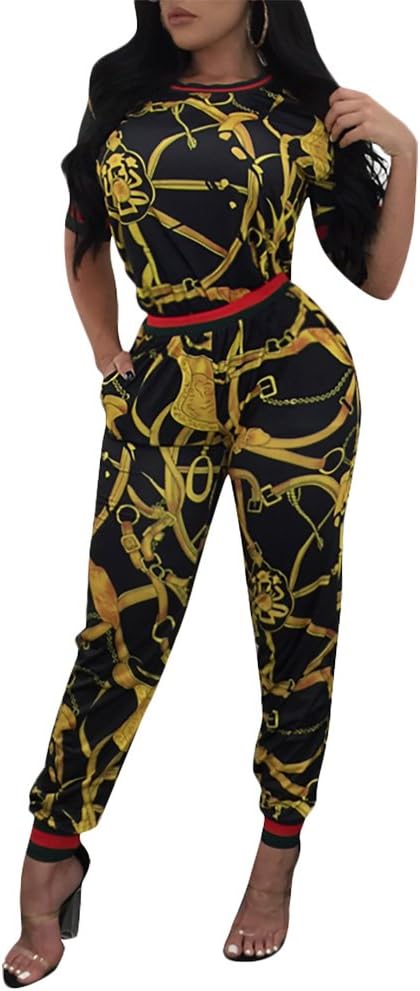 Joseph Costume Women's Casual Print Pullover Two Pieces Outfits Long Pants Jumpsuits Set