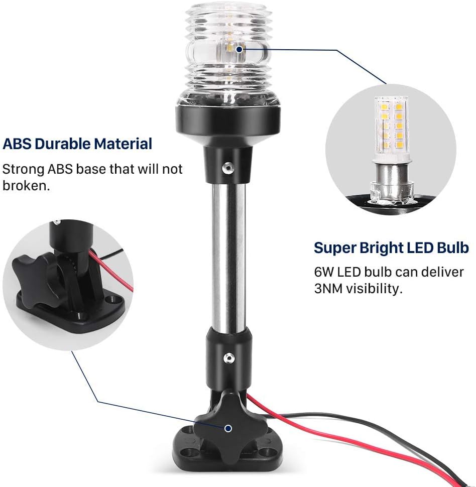 Obcursco Adjustable Boat Stern Light White All Round Anchor Light 9 Inch Fold Down Boat Stern Light : Sports & Outdoors