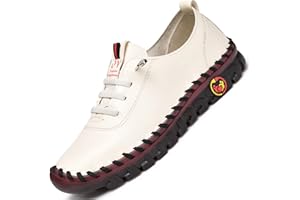 Tenacitee Women's Leather Soft Bottom Flat Shoes Handmade Beef Tendon Leisure Set of Feet Breathable Round Head Non-Slip Mom Loafers