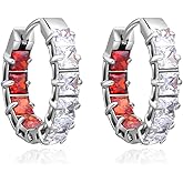 JMTOBETOP Stainless Steel Inside Out Cubic Zirconia Hoop Earrings, Square Rectangle CZ Triangle Shaped Huggie Earring for Women