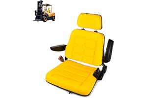 JUERAORI Universal Tractor Seat with Adjustable Backrest and Headrest, Yellow Forklift Seat with Armrest and Self-rebounding Safety Belt, Heavy Duty Seat for Excavator Lawn Mower Backhoe Dozer