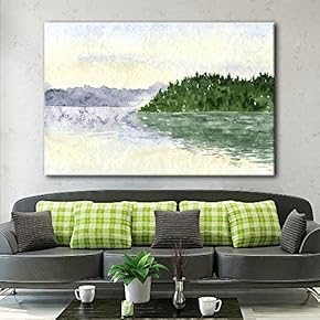 Canvas Wall Art - Watercolor Style Landscape Painting a Spring Mountain Valley Green Grass - Giclee Print Gallery Wrap Modern Home Art Ready to Hang - 12x18 inches