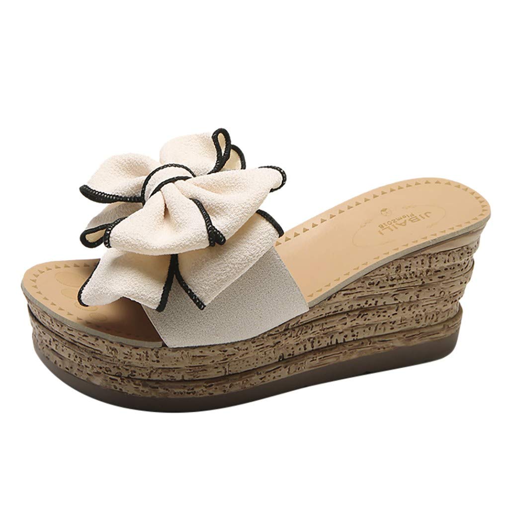 sandalen damenBow Wedges Slipper Open Toe Sandalen Heels Schuhe mit keilabsatz sandale (35 ...