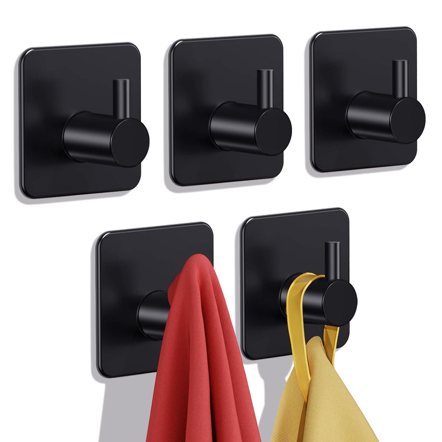 Photo 1 of **PARTIAL SET/ ONLY 3 /MISSING BACKING ADHESIVE*** Auxmir Adhesive Hooks Heavy Duty 22lb(Max) Towel Hooks for Shower, 5 Pack Self Adhesive Damage Free Wall Hooks, Stainless Steel for Coat Robe, Waterproof Oilproof Rustproof for Bathroom Kitchen Office