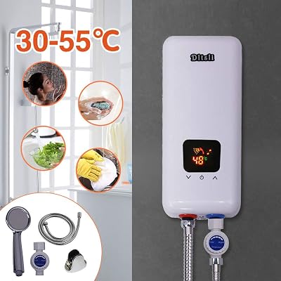 240V 5.5KW 3 Power Levels Instant Electric Hot Tankless Water Heater + Shower Head for Bathroom Kitchen