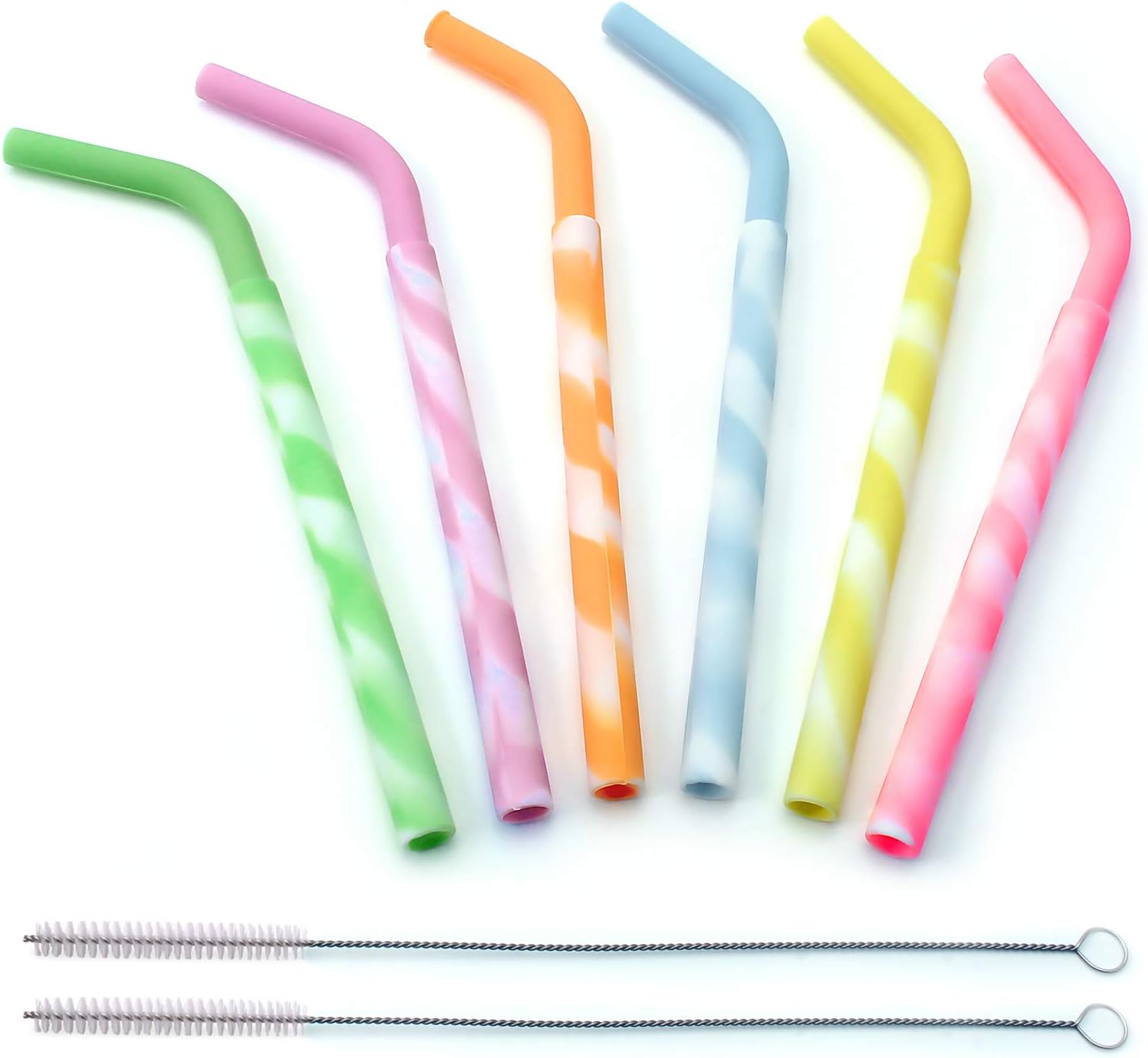 igadgitz home Reusable 100% Food Grade BPA Free Soft Silicone Straight & Bendy Drinking Straws with Metal Cleaning Brushes