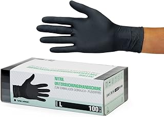 Nitrilhandschuhe 100 Stück Box (L, Schwarz) Einweghandschuhe, Einmalhandschuhe, Untersuchungshandschuhe, Nitril Handschuhe, puderfrei, ohne Latex, unsteril, latexfrei, disposible gloves, black