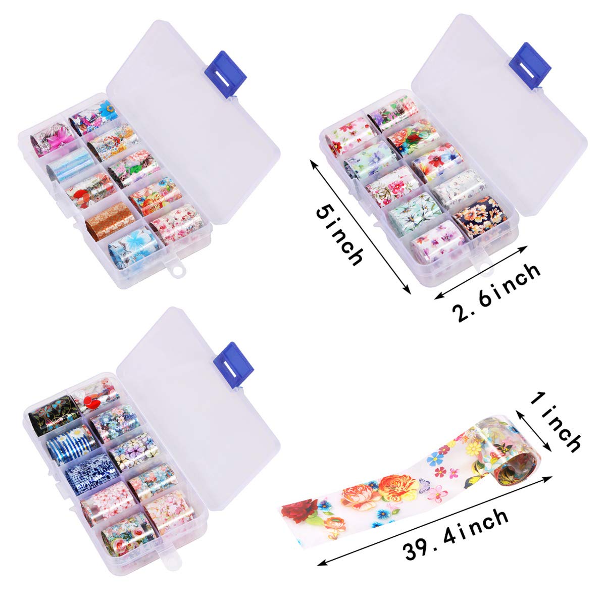 30 Color Nail Foil Transfer Sticker, Kissbuty Flower Nail Art Stickers Tips Wraps Foil Transfer Adhesive Glitters Acrylic DIY Nail Decoration, 3 Boxes (Flowers Starry Sky): Beauty