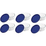 Pyrex Storage 2-Cup Round Dish, Clear with Blue Lid Case of 6 Containers