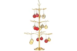 IRONLUX Ornament Display Tree Stand, 21" Small Metal Bare Tree Silhouette Display Stands, Gold 3-Tier Branches Ornament Tree Stand Accessory for Halloween Christmas Balls Bauble Decorations