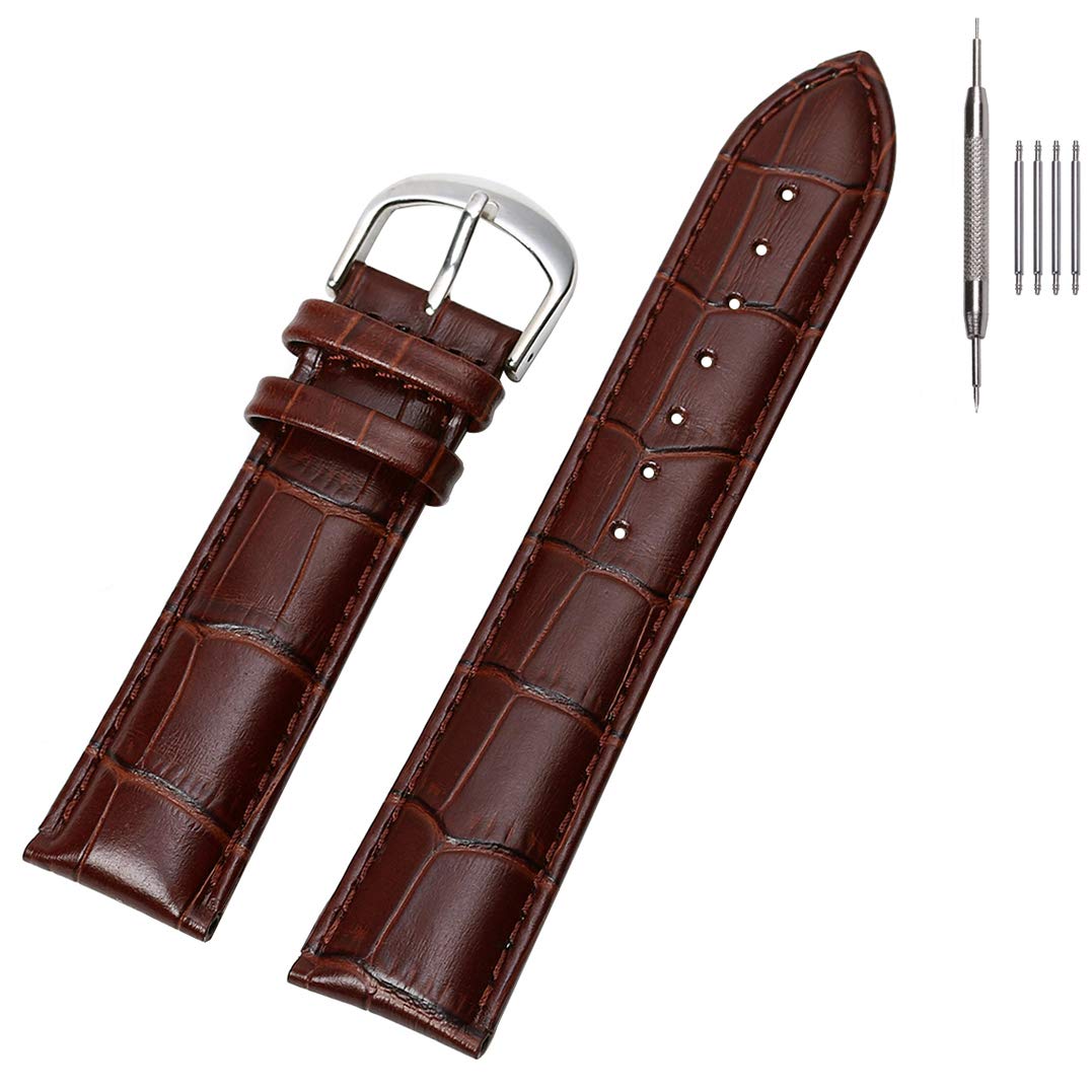 Photo 1 of EACHE 22mm Leather Watch Bands, Croco Design Brown Leather Watch Straps with Silver Buckle