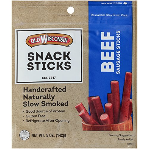 OLD WISCONSIN BEEF SAUSAGE SNACK STICKS, NATURALLY SMOKED, READY TO EAT, HIGH PROTEIN, LOW CARB, KETO, GLUTEN FREE, 5 OUNCE RESEALABLE PACKAGE