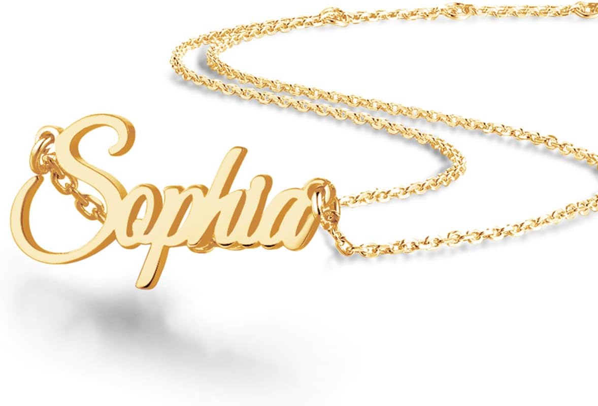 MeMoShe Name Necklace, Personalised Name Necklace, Custom Name Necklace with Birthstone Pendant Jewelry Gift for Women, Girl, Mother