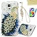 Galaxy S5 Case - Mavis's Diary 3D Handmade Bling Crystal Luxury Peacock with Blue Feather Sparkly Diamond Clear Hard Cover for Samsung Galaxy S5 G900 & Dust Plug & Feather Stylus & HD Screen Protector
