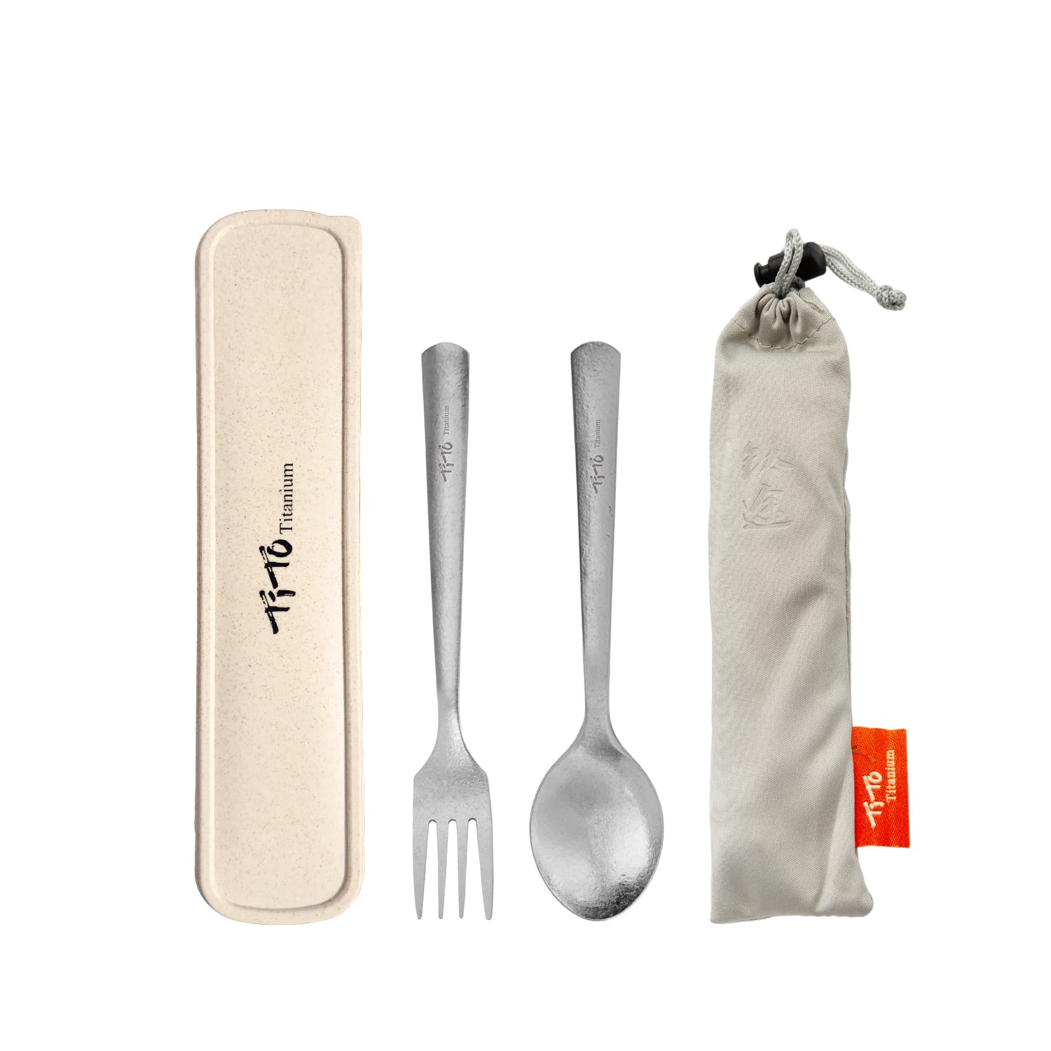 TiTo Titanium Bright Colorful Ultra Lightweight Titanium Camping Utensil Set Eco-Friendly Titanium Spork Spoon for Backpacking Hiking Outdoors (Titanium)