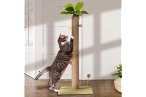 PELUOMOZ Scratch Post for Cat Post 36 INCH Tall Cat Scratch Post for Indoor Cats with Natural Sisal Rope 3.4 Inch Diameter Scratcher Post Tree Kitten Large Cat Interactive Toy(Leaf)…