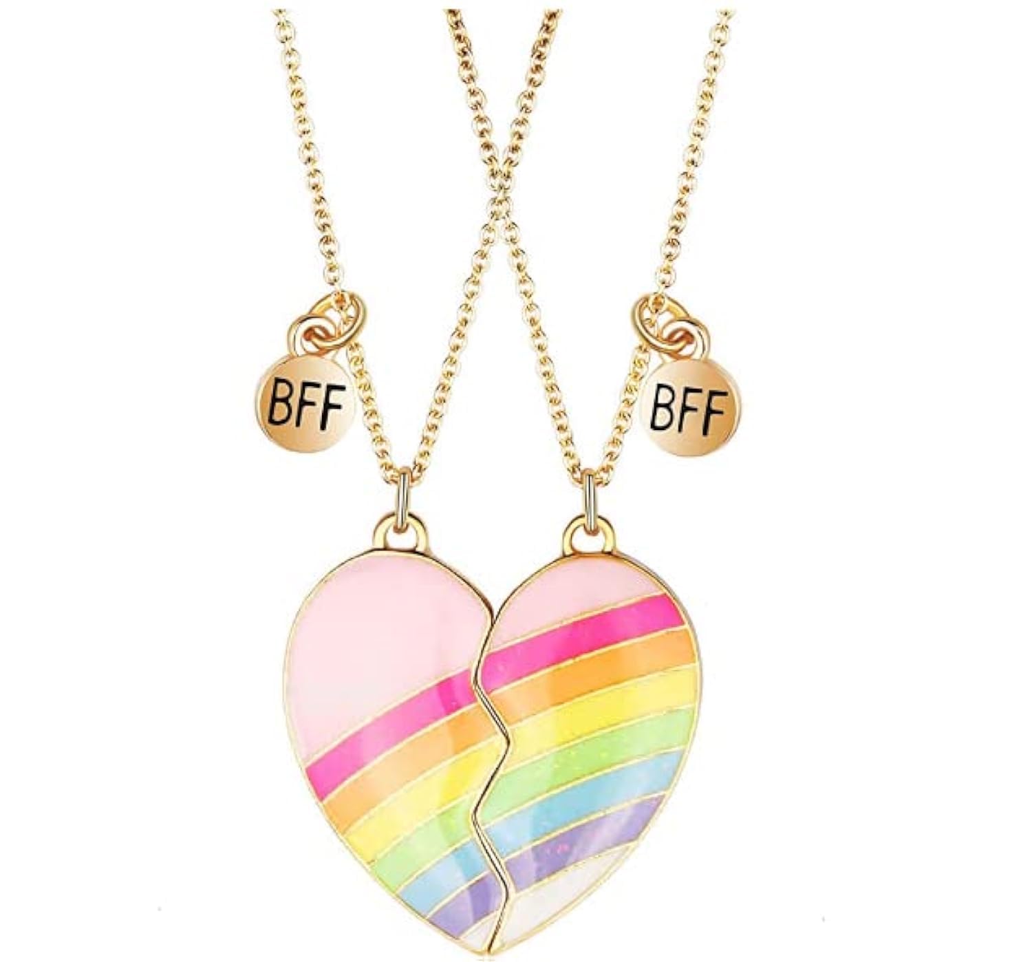 Pwsap 2PCS Unique BFF Magnetic Necklaces, Best Friends Half Heart Rainbow Pendant Chain Necklaces, Friendship Jewelry Gifts for Kids Women Girls Friends Sisters Couples