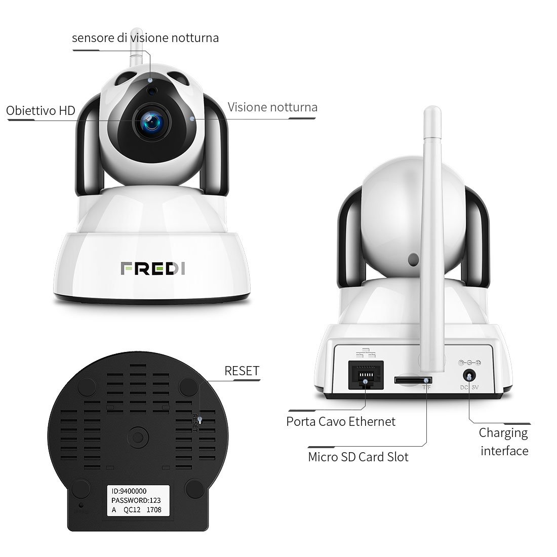 FREDI 720P HD IP Telecamera di Sorveglianza Wifi Wireless Camera Interno Telecamera wi-fi senza fill con Controllo Remoto, Audio Bidirezionale, Modalità Notturna a Infrarossi Videocamera di sorveglianza Camera Compatibile con iOS Android PC