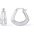 PAVOI 14K Gold Plated Sterling Silver Posts Triangle Chunky Hoop Earrings for Women | Gold Ridges Statement Hoops