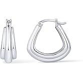 PAVOI 14K Gold Plated 925 Sterling Silver Posts Geometric Hoop Earrings for Women | Trendy Geo Long Oval U-Shaped Link Triangle Huggie Hoops Earring