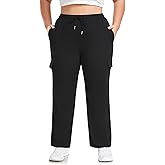FOREYOND Plus Size Sweatpants for Women Wide Leg Cargo Sweat Pants Casual Lounge Loose Workout Yoga Pants with Pockets