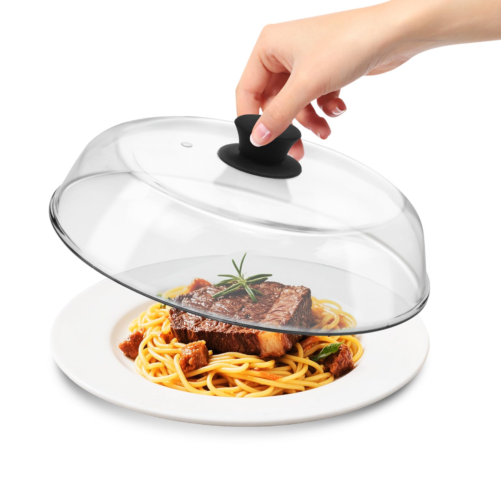 Photo 1 of 10in Glass Microwave Splatter Cover for Food with Silicone Mat, 10in Glass Microwave Plate Lid with Vent Holes & Easy-Grip Handle, Dishwasher Safe, No Plastic, Food Grade