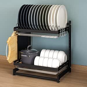 Estante for platos Negro drenaje plato rack de almacenamiento de acero