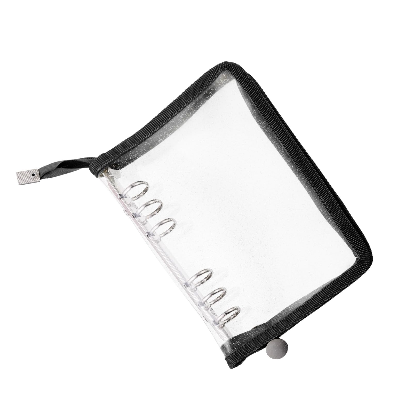 PATIKIL A6 Bling Clear Binder Cover, Soft PVC Loose Leaf Binder Protector Refillable Notebook Shell with Zipper for DIY Meeting Notebook Folder, Black