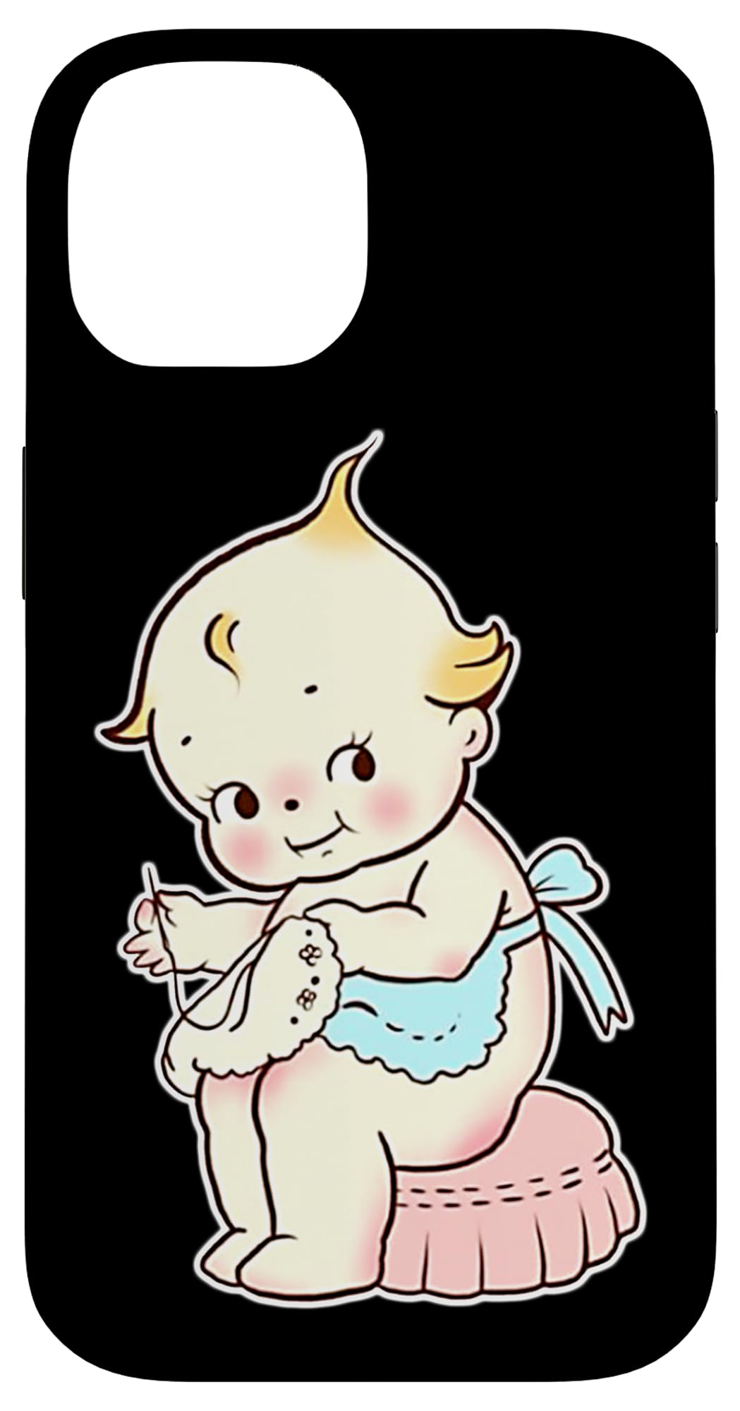 Kewpie Baby Sewing Seamstress. Crochet Case for iPhone 14
