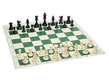 Kids Mandi 17 x 17 Tournament Chess Set with Plastic Filled Chessmen and Black and White Roll-Up Vinyl Mat