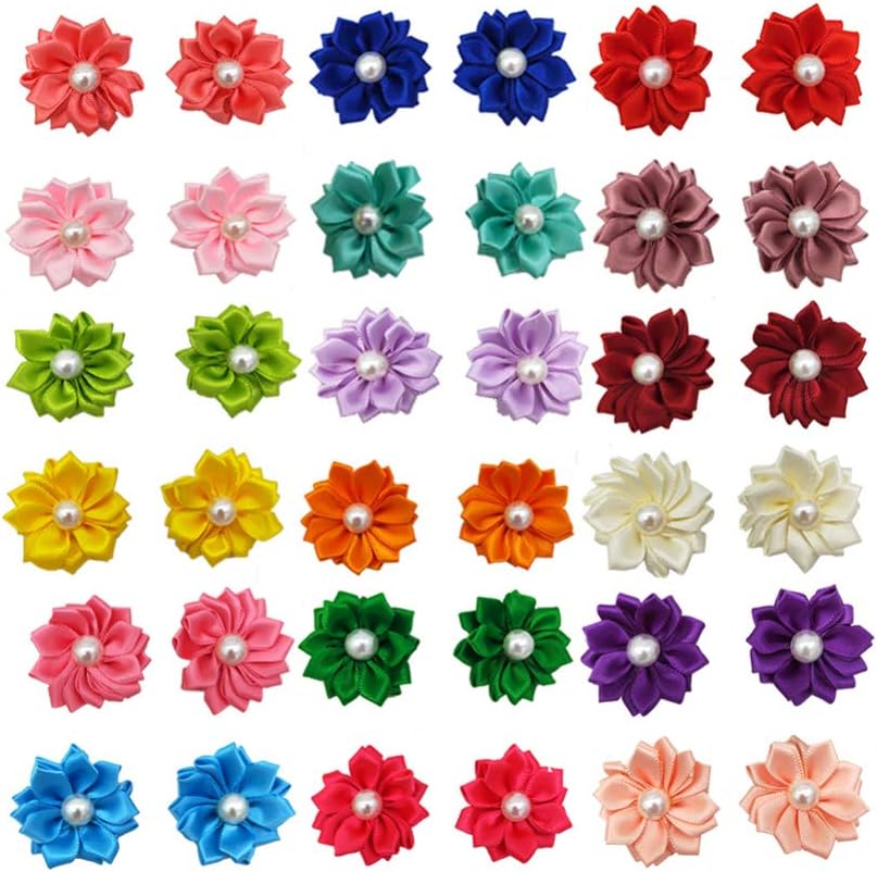 40pcs Dog Hair Bows Cute Flowers Rubber Bands Dog Bows for Holidays Pet Dog Grooming Bows Supplies Dog Hair Accessories (Mixed Color)