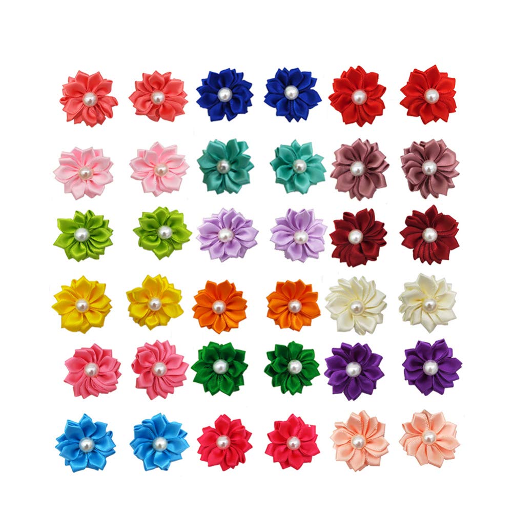 40pcs Dog Hair Bows Cute Flowers Rubber Bands Dog Bows for Holidays Pet Dog Grooming Bows Supplies Dog Hair Accessories (Mixed Color)