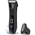 Zesuti 2-in-1 Manscape Trimmer for Men,Body & Groin Hair Trimmer for Men,Bikini Trimmer Women- Wet/Dry Electric Razors for Smooth No-Nick Shaving,IPX7 Waterproof Ball Shaver,LED Display,Black