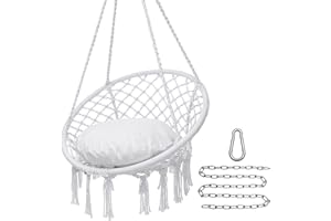 Y- Stop Hammock Chair Macrame Swing Chair, Max 330 Lbs, Hanging Chair Cotton Rope Hammock Chair Swing for Indoor and Outdoor Use, White