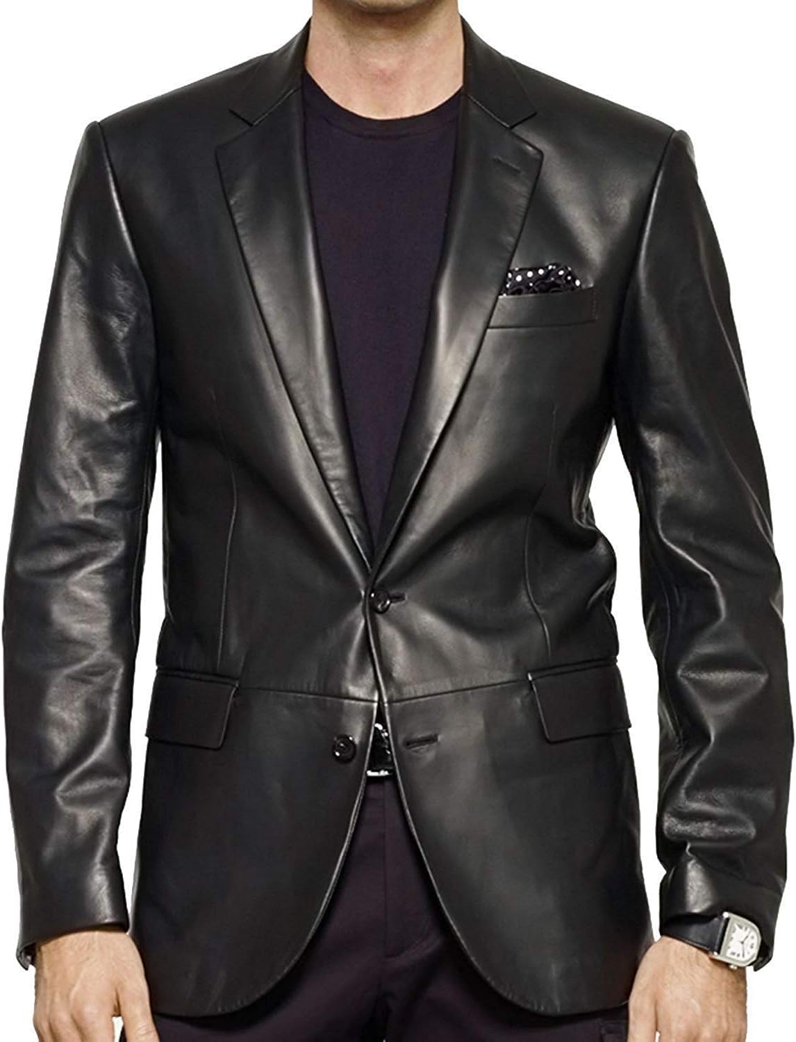 Photo 1 of Lambskin Genuine Casual Wear Leather Blazer Sport Coat with Classic Button Closure for Men Black (as1, Alpha, xx_l, Regular, Regular, Black)