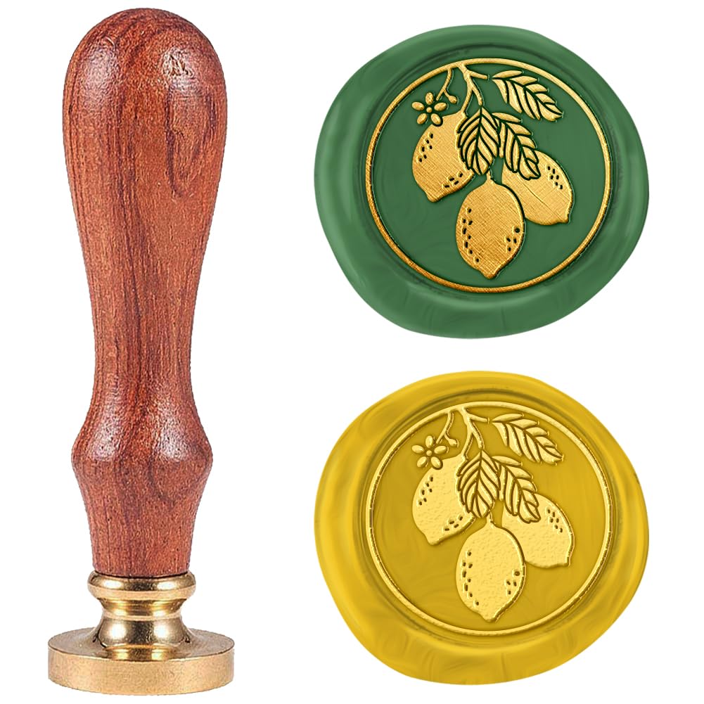 DELORIGIN 1" Lemon Wax Seal Stamp Retro Sealing Stamps Removable Brass Head Seal Stamp with Wooden Handle Sealing Wax for Envelope Greeting Card Letter Wedding Invitations Gift Wrapping Decor