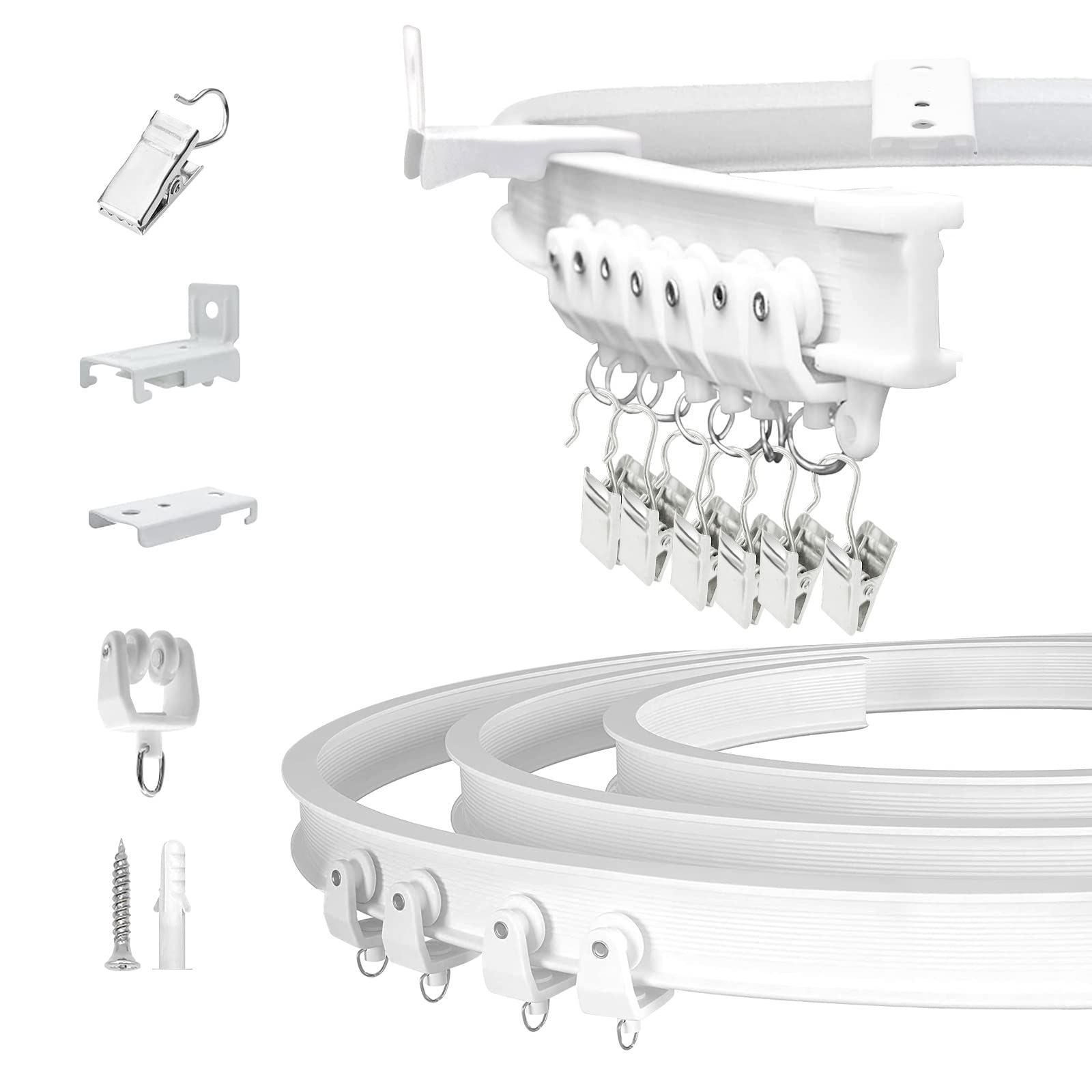 TOKPLNU Curtain Rail, Bendable Curtain Track for Bay Window, 5m Flexible Curtain Track Ceiling Wall Mounted Heavy Duty Curtain Rail Track System RV Room Divider, Curtain Rails and Fittings