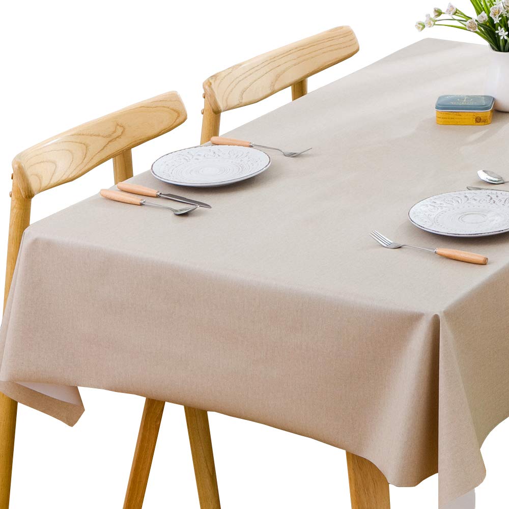 Plenmor Wipeable Tablecloth PVC Plastic Wipe Clean Waterproof Rectangular Table Cover Protector for Kitchen Picnic Outdoor Indoor Beige 137x275 cm
