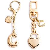YILANFULL Initial Letter Keychain with Bubble Heart Charm, Gold Accessories for Handbags, Women's Purse Bag charms