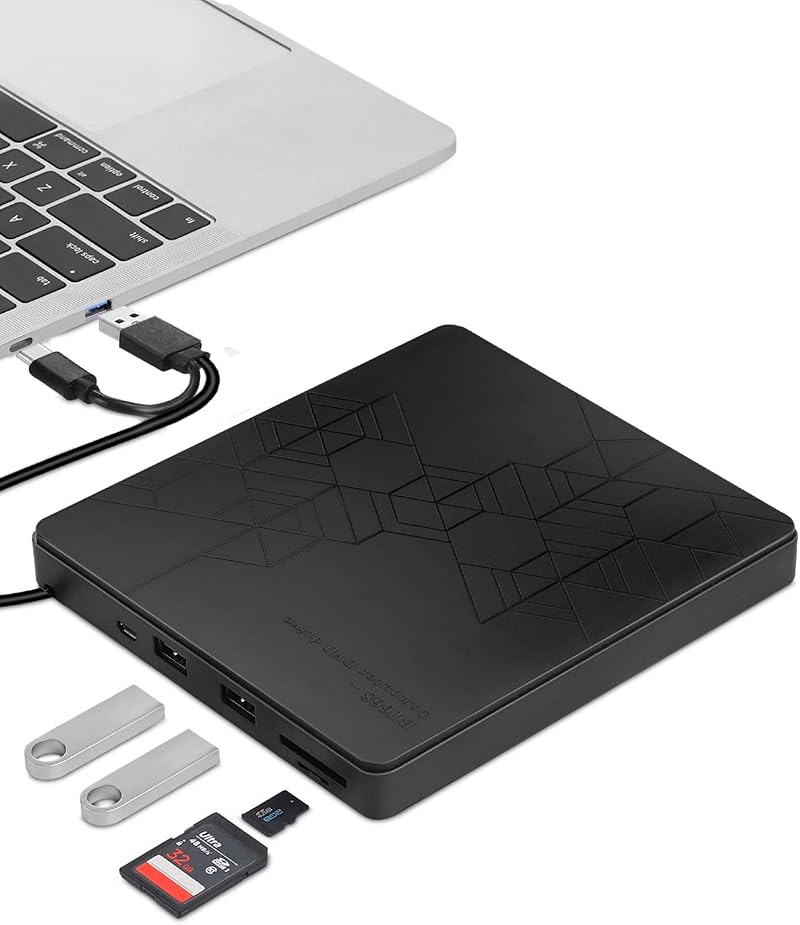 Maxesla USB 3.0 Type C DVD Drive SD TF Card Reader Burner for Windows Mac