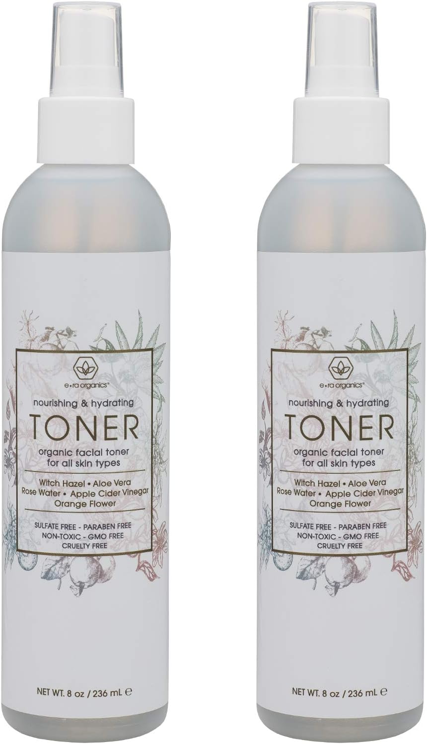 Witch Hazel Rose Water Toner - (2 pack) Extra Nourishing & Hydrating Natural Facial Mist with Witch Hazel, Apple Cider Vinegar, Rose Water for Dry, Oily, Acne Prone Skin 8oz Era-Organics