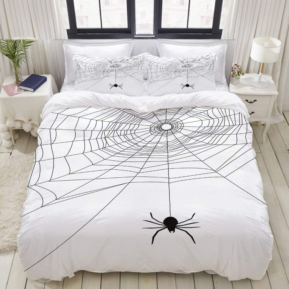 VAMIX Duvet Cover Set, Spider  Doodle Gossamer Net Print, Decorative 3 Piece