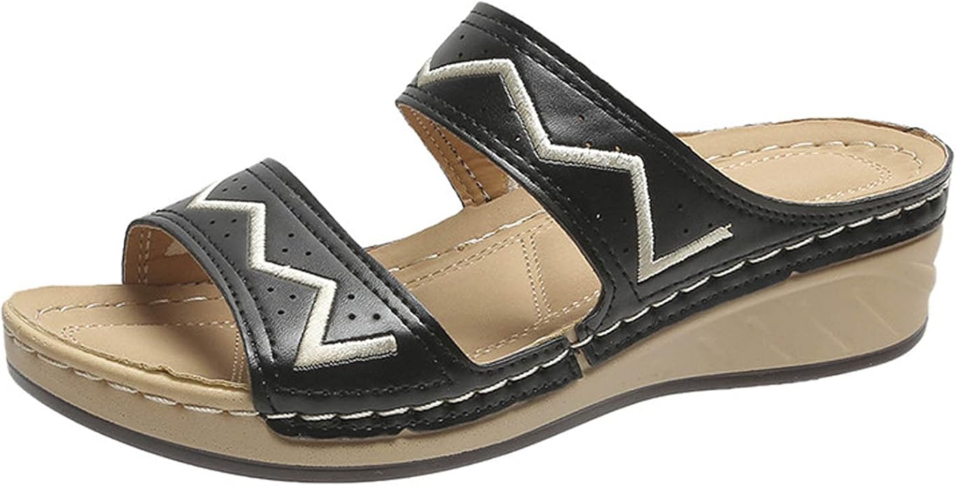 Amazon.com | Women Orthopedic Wedge Sandals Comfy Peep Toe Slides Sandals Vintage Indoor Outdoor 