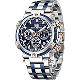 MF MINI FOCUS Business Men Watches (Chronograph/Waterproof/Luminous/Calendar/24 Hours) Big Face Stainless Steel Band Watches for Men