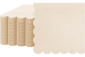 Fuutreo 100 Pcs Scalloped Cocktail Napkins Thick Paper Disposable Party Napkins Beverage Tissue for Wedding Dinner Birthday Supplies, 5 x 5 Inches(Milky White)